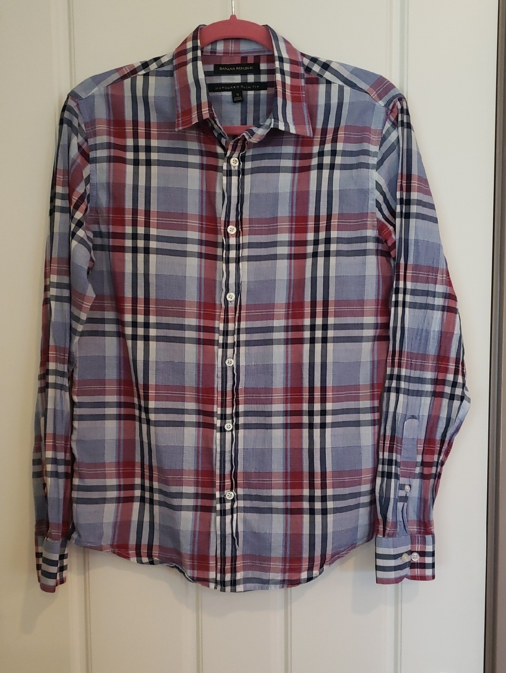 Banana Republic Untucked Slim Fit Men's Size Small Button Down Plaid Shirt
